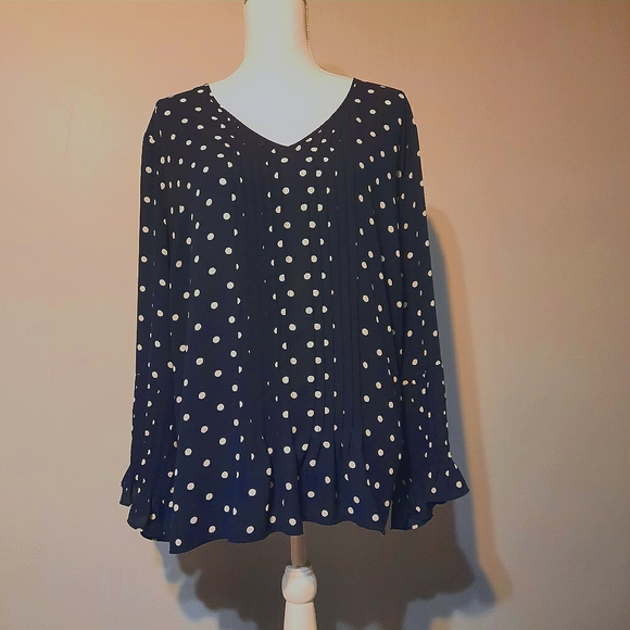 The Limited Tops - The Limited Navy and White Polka Dot Blouse